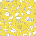 Seamless pattern Grill, barbecue tools, food. BBQ