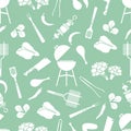 Seamless pattern Grill, barbecue tools, food. BBQ Royalty Free Stock Photo