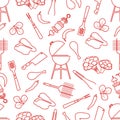 Seamless pattern Grill, barbecue tools, food. BBQ Royalty Free Stock Photo