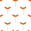 Seamless pattern with grilled sausage on fork