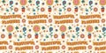 seamless pattern with groovy flowers 70s