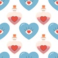 Seamless pattern groovy valentine's day, hearts, cute character