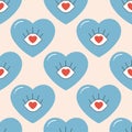 Seamless pattern groovy valentine's day, hearts, cute character