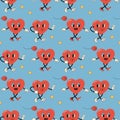 Seamless pattern groovy valentine's day, hearts, cute character