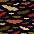 Seamless pattern with a group of bat. Halloween holiday background. Vampire silhouettes print. Trick or treat wallpaper
