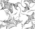 A seamless pattern from a group of stingrays with abstract drawings.