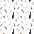 Seamless pattern hairdressing in doodle on white background