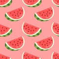 Seamless pattern half ripe watermelon on red background. Perfect for summer themed designs and textiles Royalty Free Stock Photo