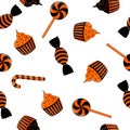 Seamless pattern of Halloween candy black and orange