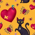 Seamless pattern for Halloween. A cat with