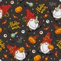 Seamless Pattern Halloween Devil Gnome, Cute Cartoon Illustration