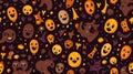 seamless pattern with halloween faces on black background