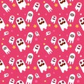 seamless pattern of halloween ghost with star on pink background , cartoon ghost funny faces in autumn holidays.gift wrapping