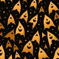 seamless pattern with halloween ghosts and pumpkins on a black background Royalty Free Stock Photo