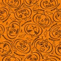 Seamless Pattern with Halloween objects on orange background