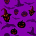 Seamless pattern with halloween paraphernalia