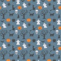 Seamless pattern halloween pixelart objects