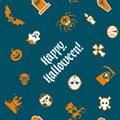 Seamless pattern for Halloween. Pumpkin, ghost, vampire, coffin and more. Isolated. Royalty Free Stock Photo