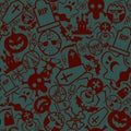 Seamless pattern for Halloween. Pumpkin, ghost, vampire, coffin and more. Isolated.