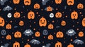 seamless pattern with halloween pumpkins and bats on a black background Royalty Free Stock Photo