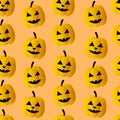 Seamless pattern for Halloween. Pumpkins with the faces of monsters. Vector background Wallpaper