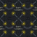 Seamless Pattern with Halloween symbols on black background Royalty Free Stock Photo