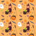 Seamless pattern with a Halloween theme. Happy Halloween. Vector illustration in flat cartoon style. Royalty Free Stock Photo