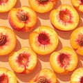 Seamless pattern of halved peaches on a light peach background Royalty Free Stock Photo