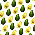 Seamless Pattern of Halves of Ripe Avocado on light background, Healthy oily food, Keto diet