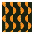 Seamless pattern with halves, slices of orange citrus fruit on a dark green background. Royalty Free Stock Photo