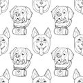 Seamless pattern. Hand draw husky portrait. Saint Bernard dog head. Hand draw vector illustration