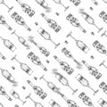 Seamless pattern with hand drawing champagne bottle, champagne glass and cork Royalty Free Stock Photo