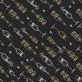 Seamless pattern with hand drawing champagne bottle, champagne glass and cork Royalty Free Stock Photo