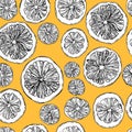 Seamless pattern with hand drawing cut oranges