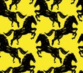 Seamless pattern hand drawing with horses, black and white brush stroke dashed pattern. Horse silhouettes seamless vector pattern Royalty Free Stock Photo