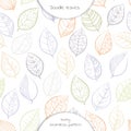 Seamless pattern of hand drawing leaves in white background.