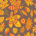 Seamless pattern with hand drawn abstract autumn leaves Royalty Free Stock Photo