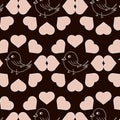 seamless pattern, hand drawn abstract birds on a background of pink hearts, gentle pastel shades, for linen, textiles Royalty Free Stock Photo