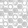 Seamless pattern of hand-drawn abstract circles from broken lines, dashes on a square background