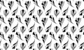 Seamless pattern of hand-drawn abstract meditative black flowers decorated with stripes on a white background. For clothes, fabric