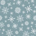 Seamless pattern. Hand drawn abstract winter snowflakes. Stylish crystal stars on cream background. Elegant boho holiday all over Royalty Free Stock Photo