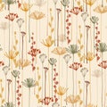 Seamless pattern with hand drawn Apiaceae flowering plants on ochre background