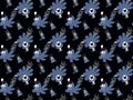 Seamless pattern of hand-drawn baby tigers, lions, leopards, bobcats with balloons, panthers, cats on a black background with blue Royalty Free Stock Photo