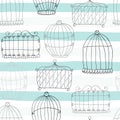 Seamless pattern with Hand drawn Birdcage. Vector Print