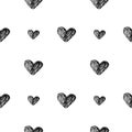 Seamless pattern with hand drawn by black pencil hearts on white background Royalty Free Stock Photo