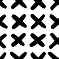 Seamless pattern with hand drawn black and white cross. Paint objects background for your design. Vector art drawing. Brush