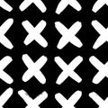 Seamless pattern with hand drawn black and white cross. Paint objects background for your design. Vector art drawing. Brush