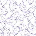 Seamless pattern with hand drawn blue birds