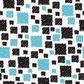 Seamless pattern with hand drawn blue and black abstract squares Royalty Free Stock Photo