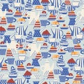 Seamless pattern. Hand drawn Blue and white pottery decorated with patterns in Scandinavian style Royalty Free Stock Photo